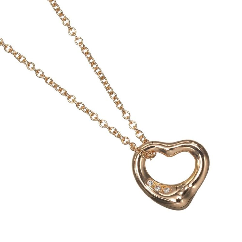Tiffany & Co. Elsa Peretti Open Heart 3 Diamonds Pendant 18K Rose Gold And